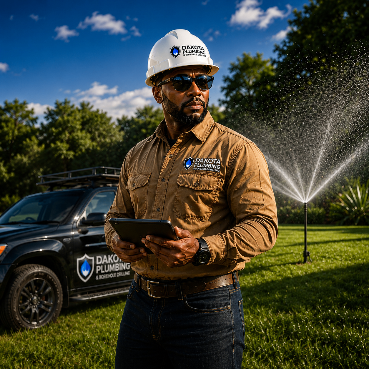 Dakota irrigation system running on a green lawn